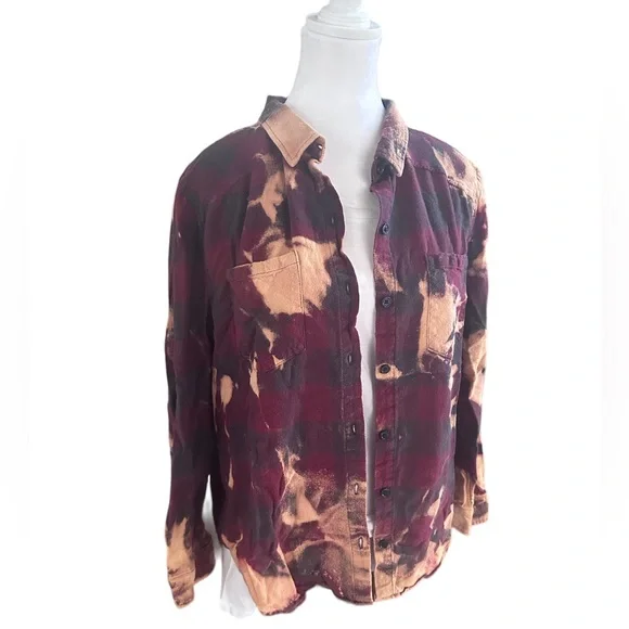 Upcycled Bleached‎ Flannel Shirt Women’s Oversized Small (F27) - Picture 2 of 5